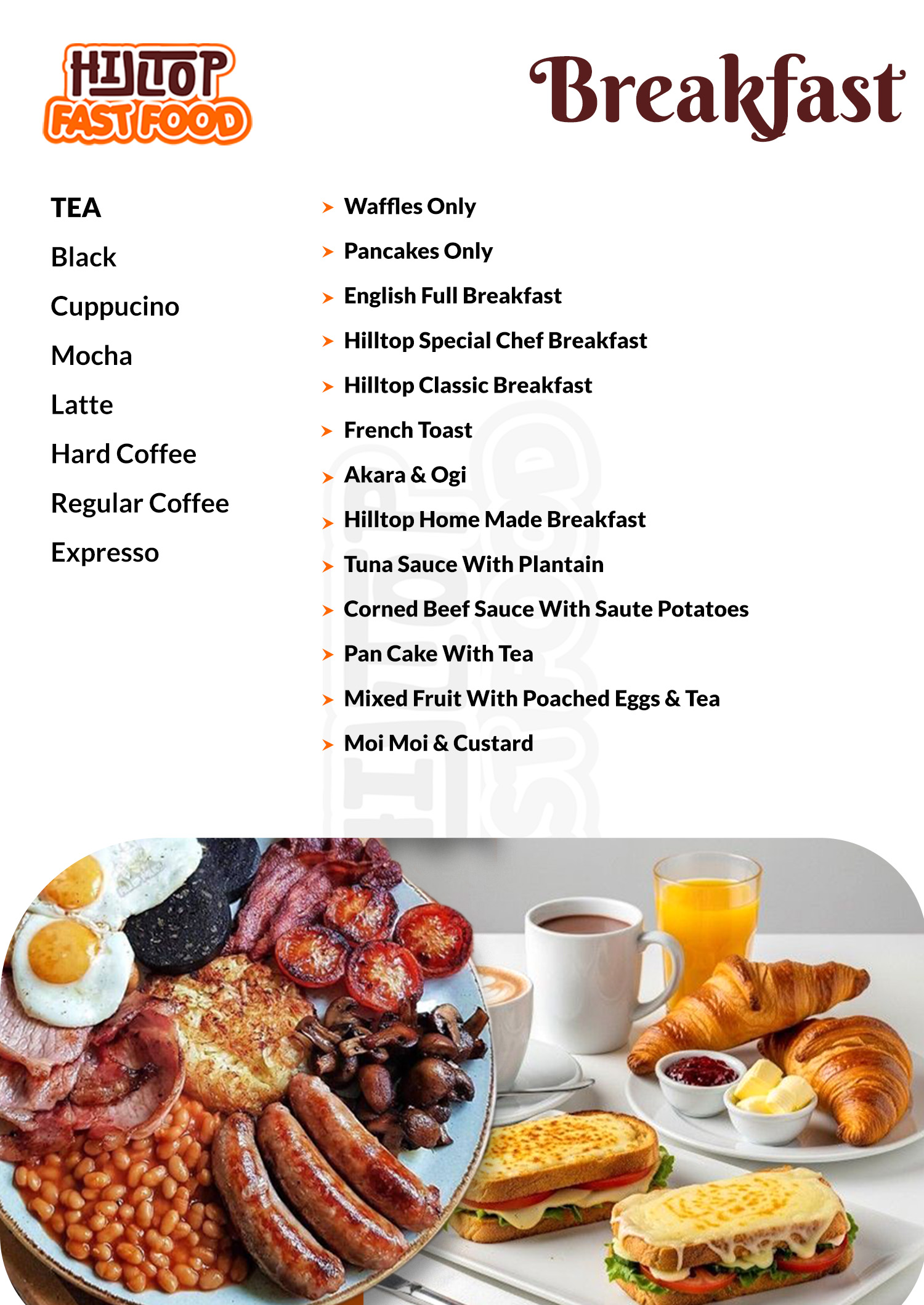 Hilltop FastFood Menu